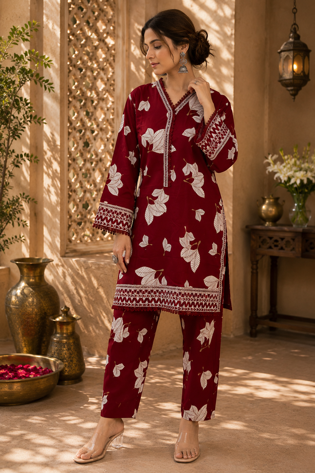 Crimson Leaf Kurta Set