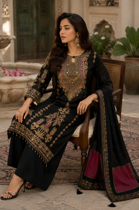 Onyx jaal viscose kurta set - full length leaning