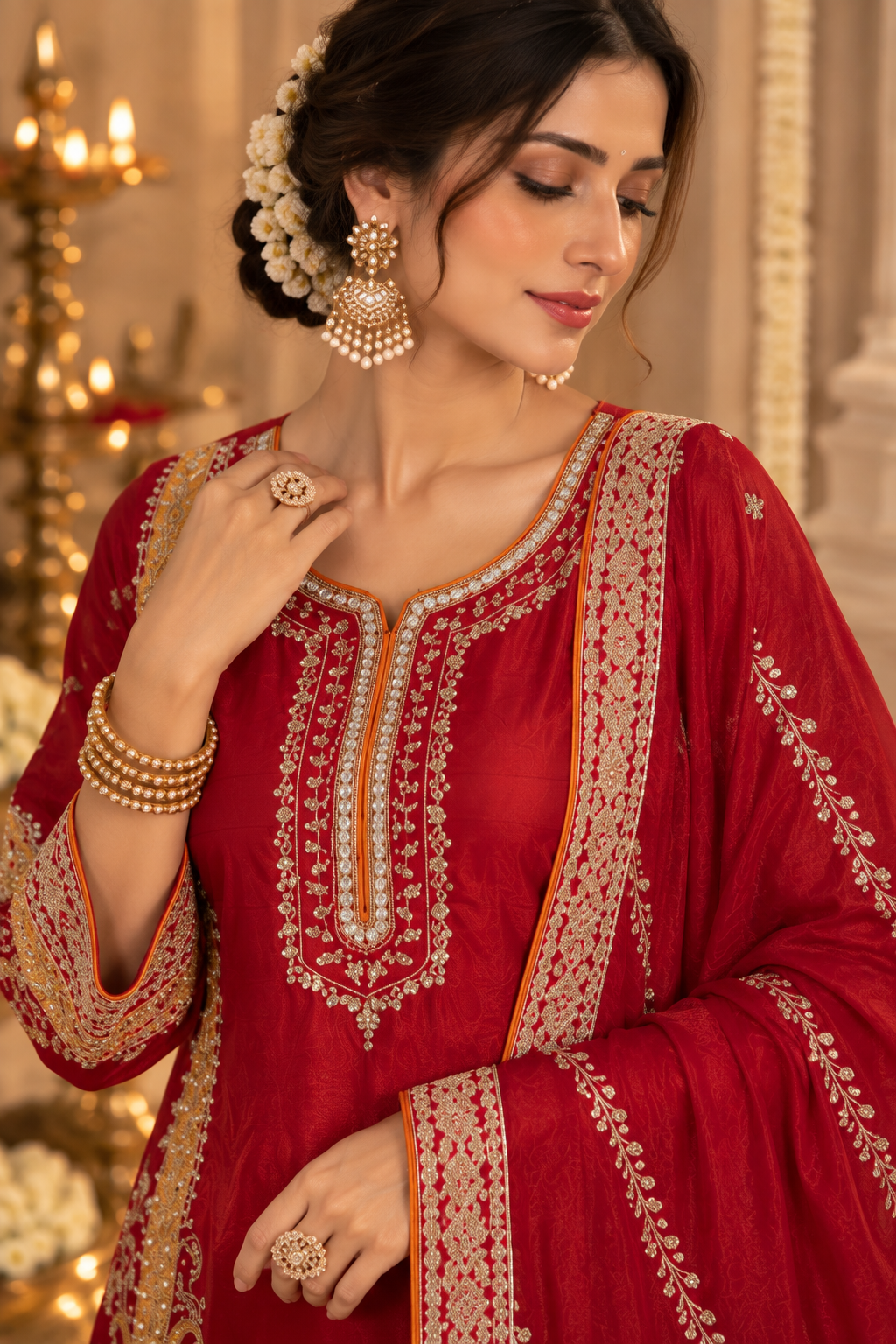Crimson Paisley Chinon Gharara Suit Set - standing full view