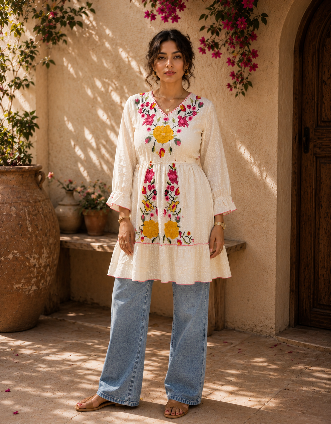 Ivory Bloom Embroidered Tunic