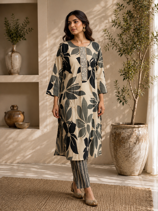 Tropical Leaf Kurta Set