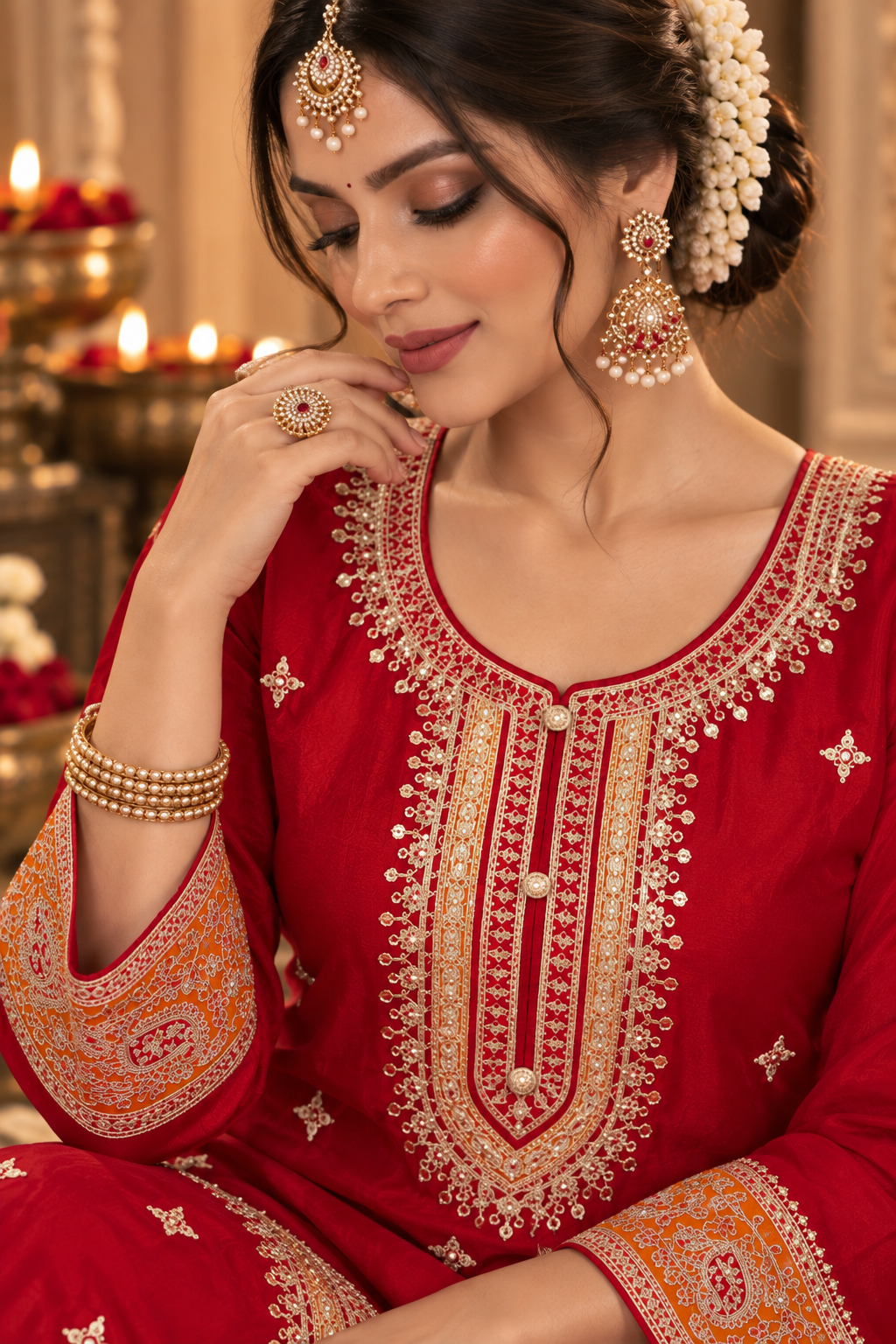 Crimson Heritage Chinon Salwar Suit Set - dupatta detail