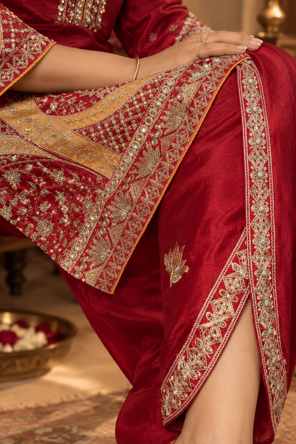 Crimson Heritage Chinon Salwar Suit Set - seated pose