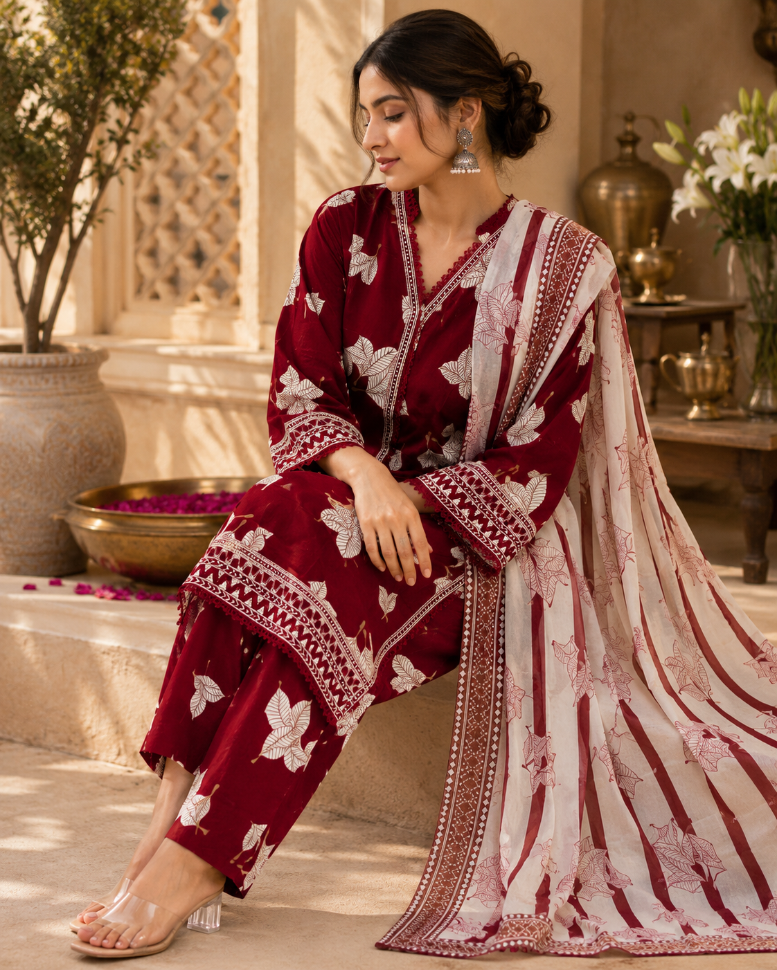 Crimson Leaf Kurta Set