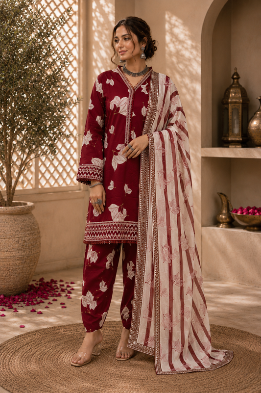 Crimson Leaf Kurta Set