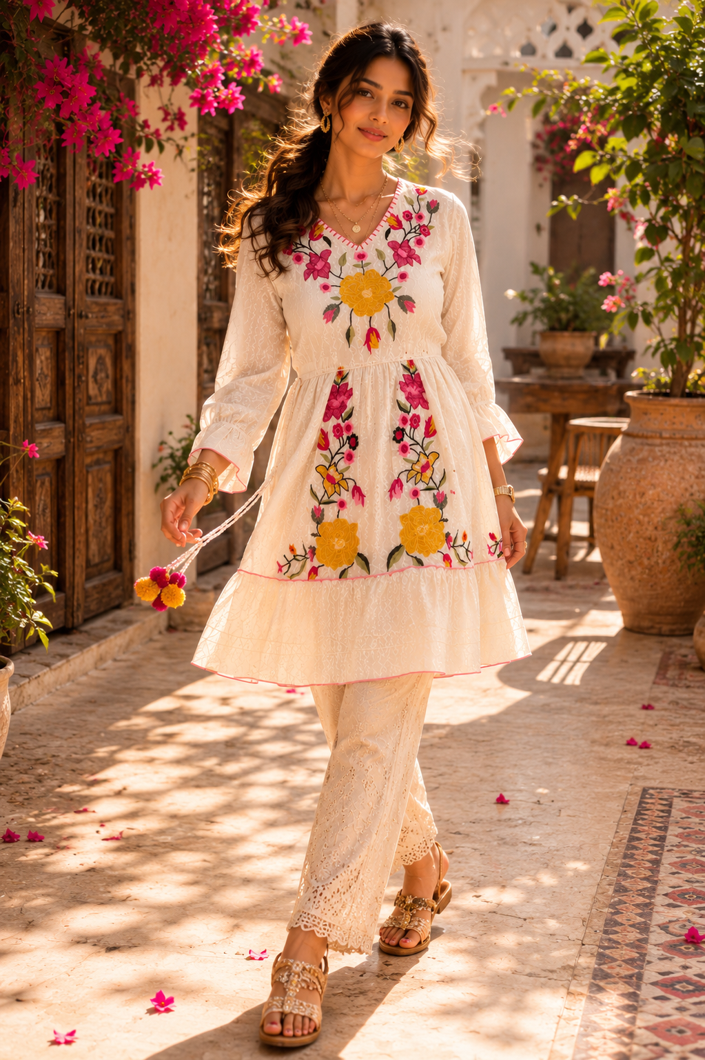Ivory Bloom Embroidered Tunic