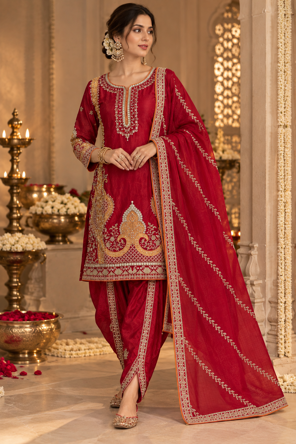 Crimson Heritage Chinon Salwar Suit Set - neckline embroidery detail