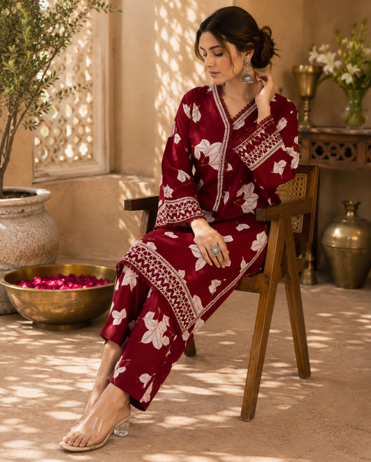 Crimson Leaf Kurta Set