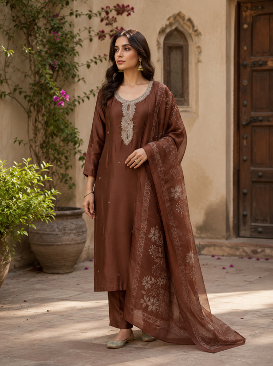 Tawny Zari Kurta Set