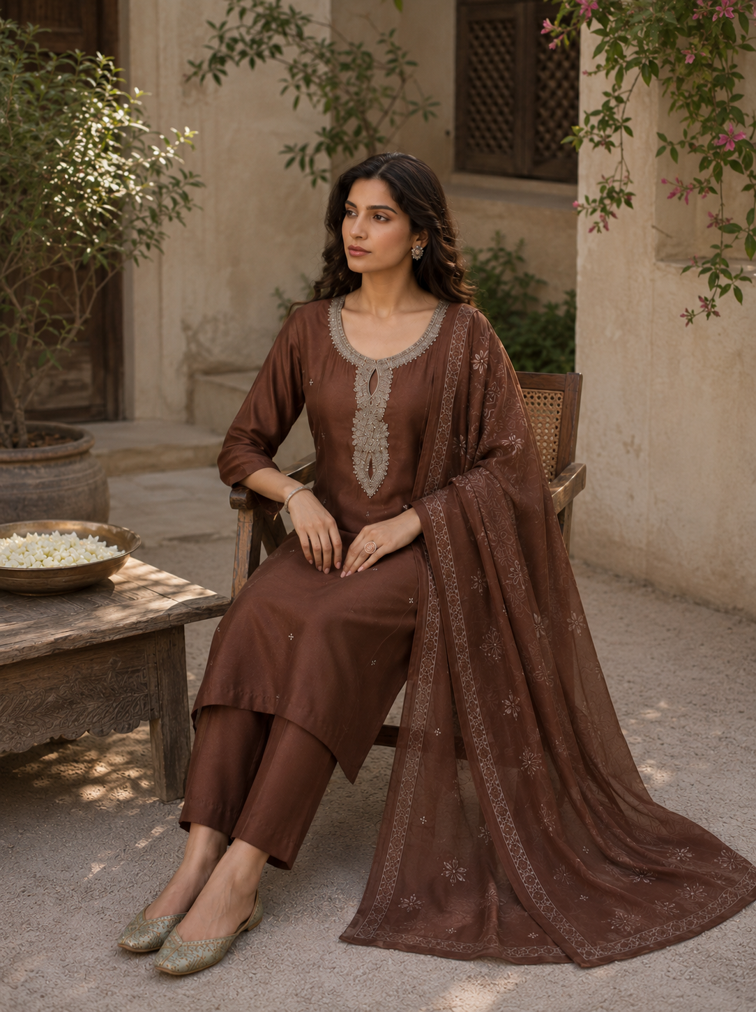 Tawny Zari Kurta Set