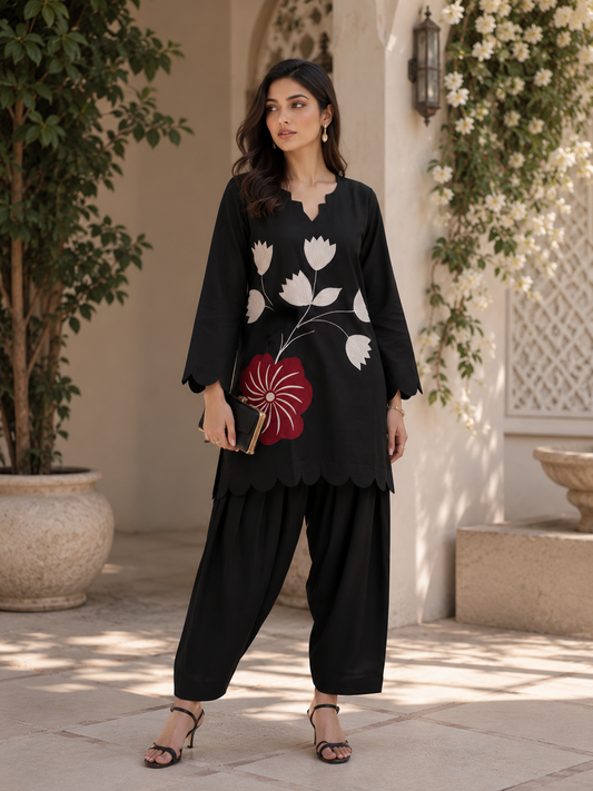 Black tulip eplic viscose co-ord set - full length seated