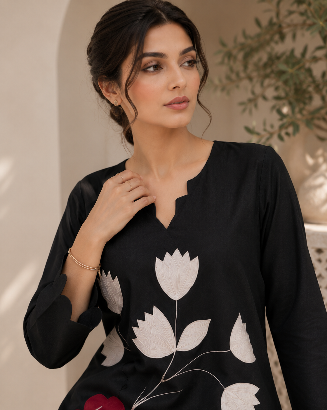 Black tulip eplic viscose co-ord set - full length standing