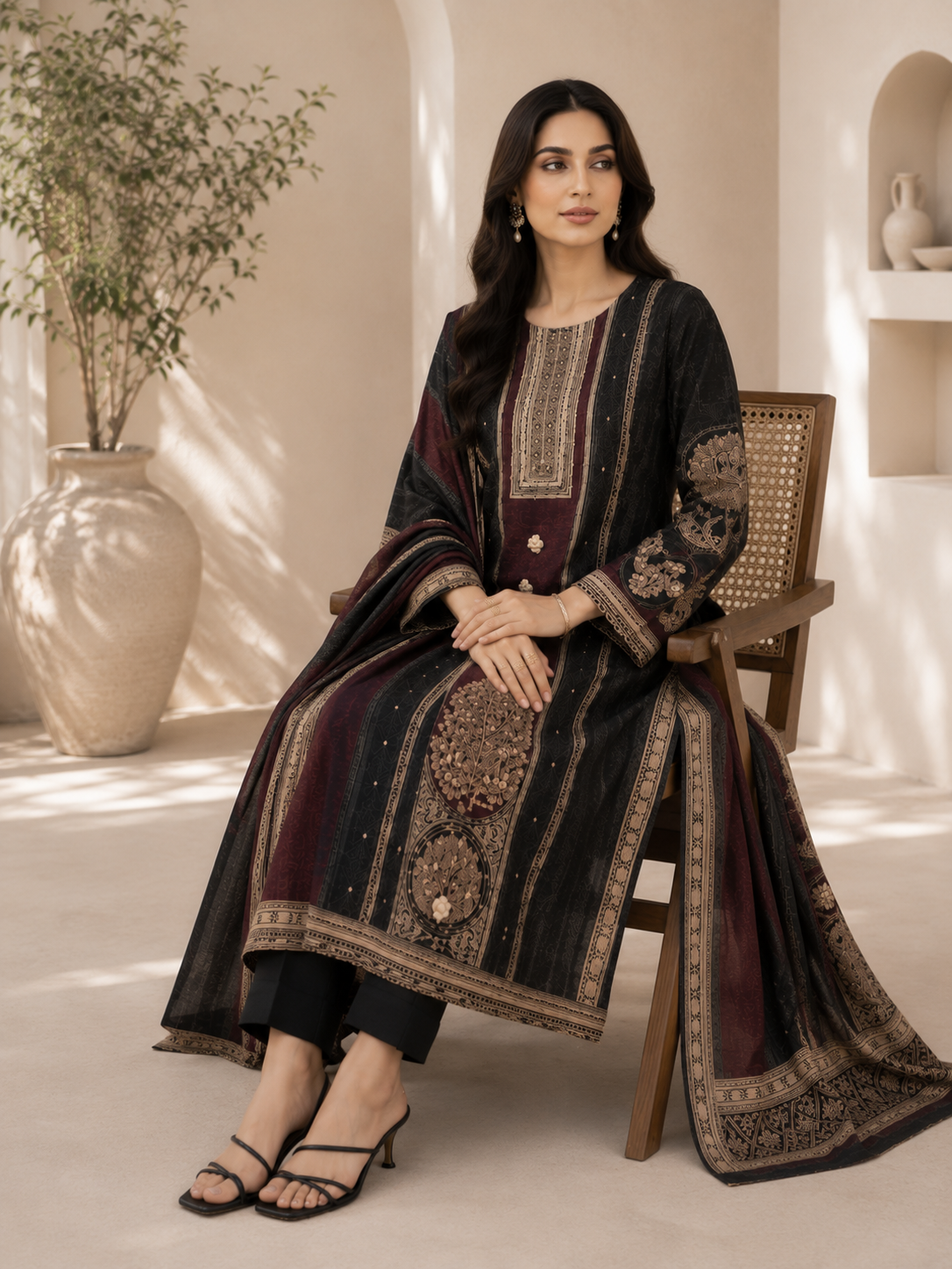 Onyx zari muslin kurta set - full length standing
