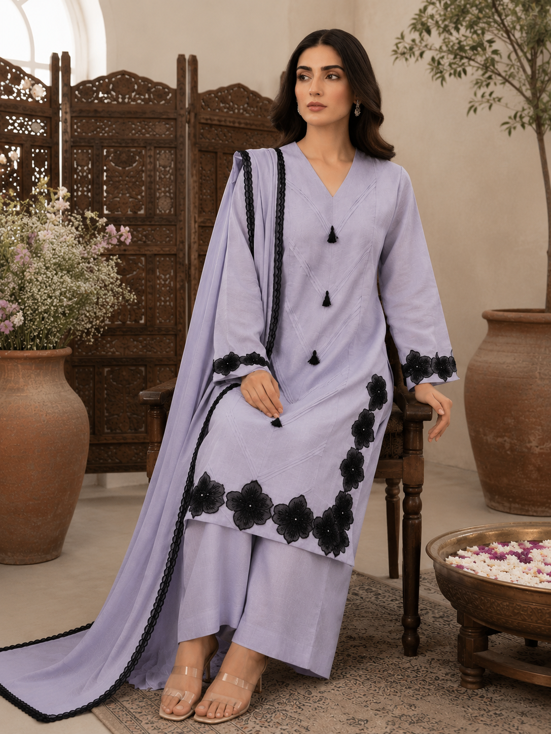 Lavender eplic Pakistani kurta set - full length