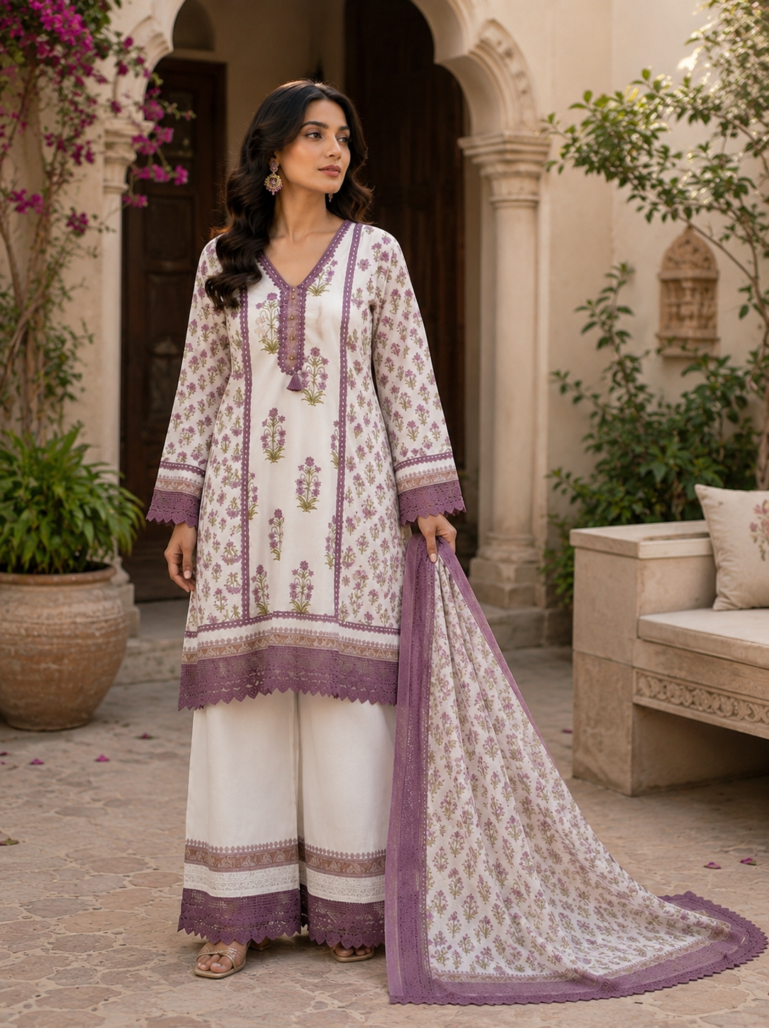 Mustard floral peplum kurta set - seated pose
