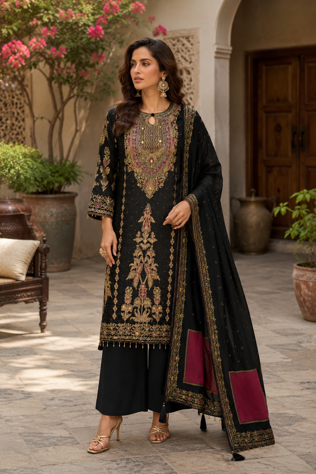 Onyx jaal viscose kurta set - full length standing outdoor